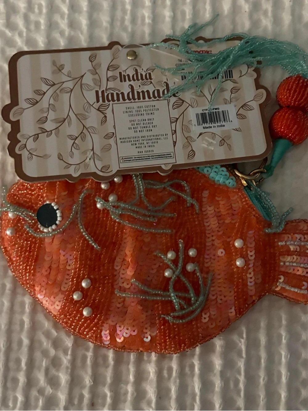 India Handmade Beaded Coral Fish Pouch 🐠